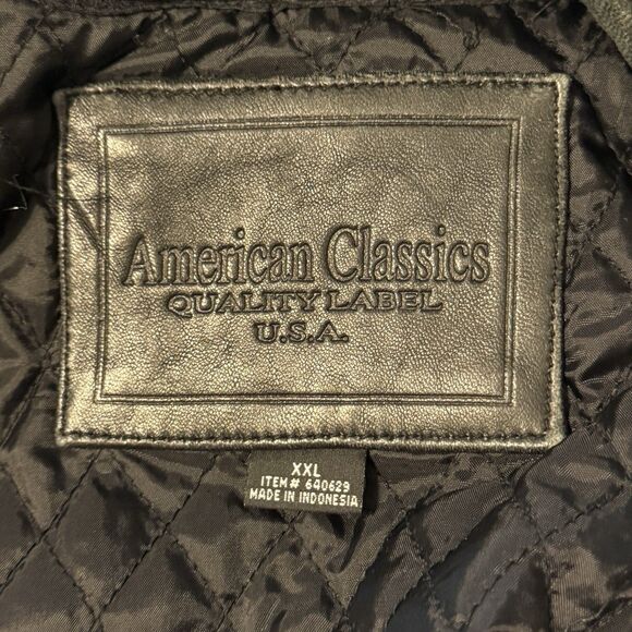 American Classics Men's Size XXL Black Leather Quilt Lined Bomber Jacket Pockets - Picture 10 of 16